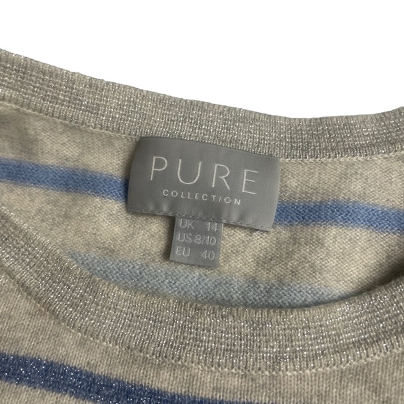 Pure 8/10 Long Sleeve Sparkle Sweater Stripe 98% Cashmere 2 Metal Fibre Gray Blu - Picture 2 of 5